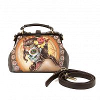 Кожаная сумка-саквояж с принтом "Мертвая невеста" с росписью, принтом - фото