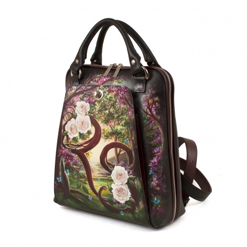 Кожаная сумка-рюкзак через плечо с росписью "Розы" фото фото 3