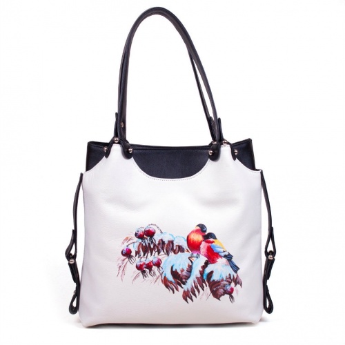 Многослойная кожаная сумка с росписью "Зимние снегири" фото фото 2