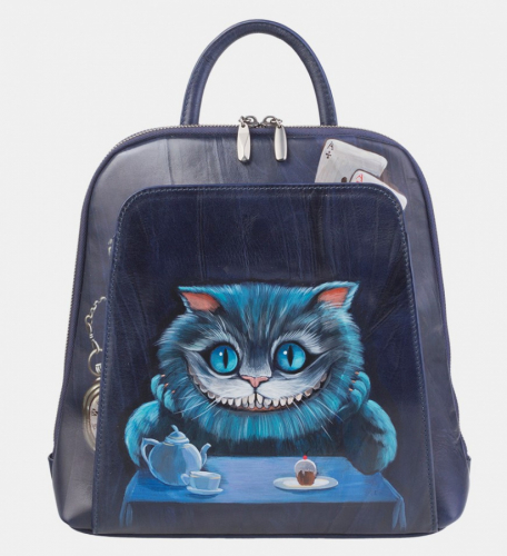 Женский рюкзак с рисунком по коже "Чеширский кот" фото