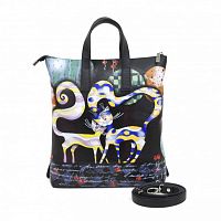 Кожаная сумка-рюкзак с рисунком "Парочка котов" с росписью, принтом - фото