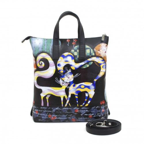 Кожаная сумка-рюкзак с рисунком "Парочка котов" фото