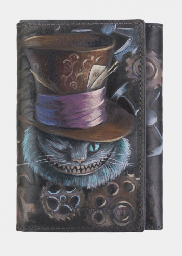 Кожаный кошелек с росписью "Чеширский кот" фото
