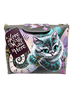 Женская сумка на заказ из кожи с рисунком ручной работы «Чеширский кот» — классическая женская кожаная сумка ручной работы с рисунком и вышивкой

