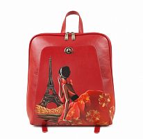 Женский рюкзак-сумка из кожи с принтом "Парижанка" фото