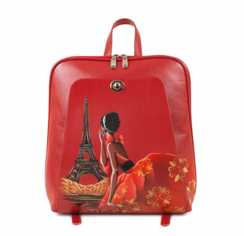 Женский рюкзак-сумка из кожи с принтом "Парижанка" фото
