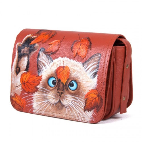 Комплект из сумки и косметички "Котик с листьями" фото фото 2