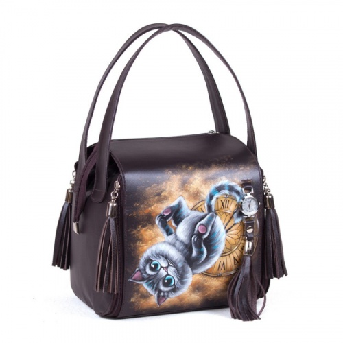 Квадратная сумка с росписью "Время Чеширского кота" фото фото 3