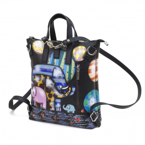 Кожаная сумка-рюкзак с рисунком "Парочка котов" фото фото 2