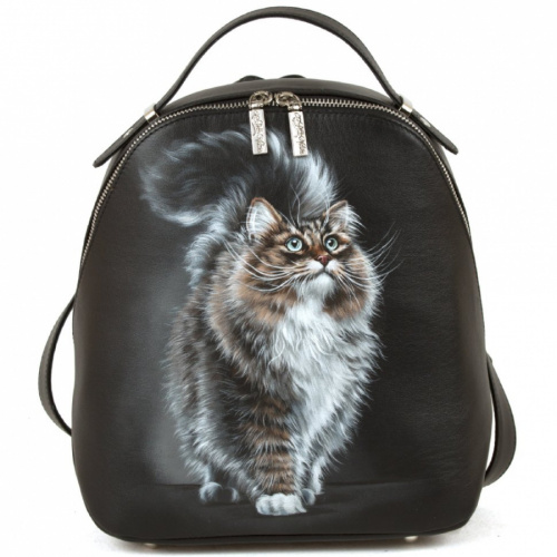 Рюкзак с рисунком котика ручной работы "Серый котик" фото
