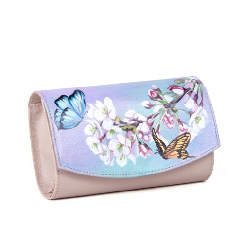 Женская сумка-кошелек через плечо "Весенняя" ручной работы с росписью, рисунком, принтом - смотреть фото фото 4