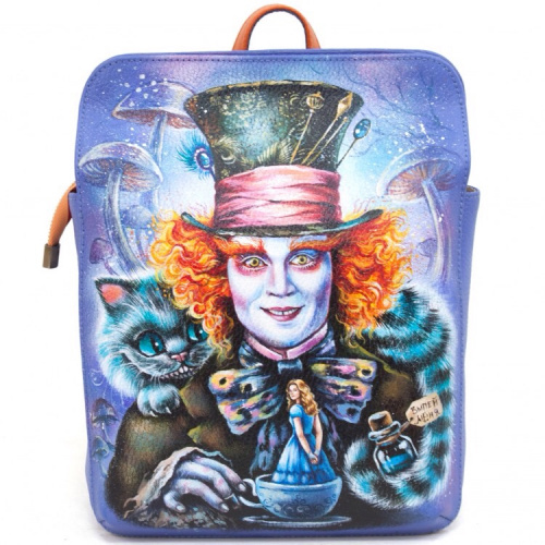 Женская сумка-рюкзак с росписью акрилом "Шляпник" фото