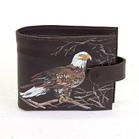Кожаный кошелек бумажник мужской с оригинальным рисунком ручной работы "Орел" | Купить в Москве и Санкт-Петербурге
