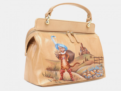 Женская кожаная сумка с росписью "Кот в сапогах" фото фото 4