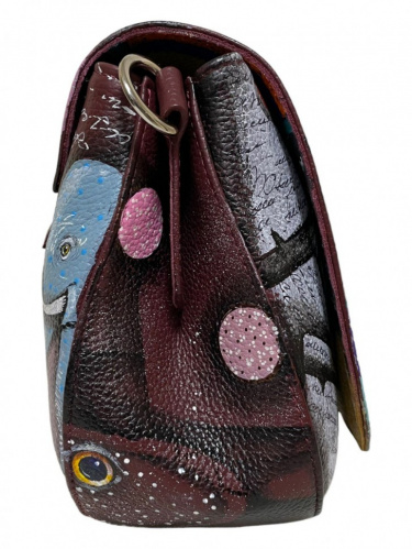 Женская кожаная сумка-седло с рисунком "Рыбки" фото фото 3