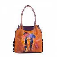 Модная двухцветная сумка "Прогулка под дождём" с рисунками, росписью ручной работы - фото