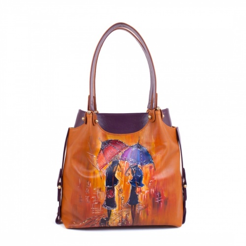 Трендовая женская сумка с росписью "Прогулка под дождём" фото