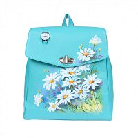 Женский кожаный рюкзак с рисунком цветов "Ромашки" фото