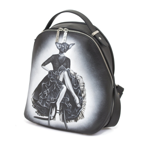 Женский рюкзак с рисунком кошечки по коже "Дама Кошка" фото фото 3