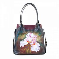 многослойная двухцветная двуцветная из двух цветов из натуральной кожи для девушки подарить для офиса сумка с рисунком принтом орхидея цветок букет цветов цветочная ручной работы