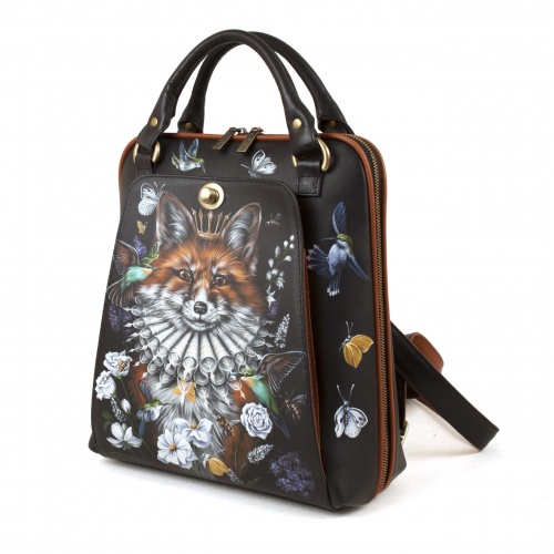 Женская сумка-рюкзак из кожи с росписью "Королевский лис" фото фото 3