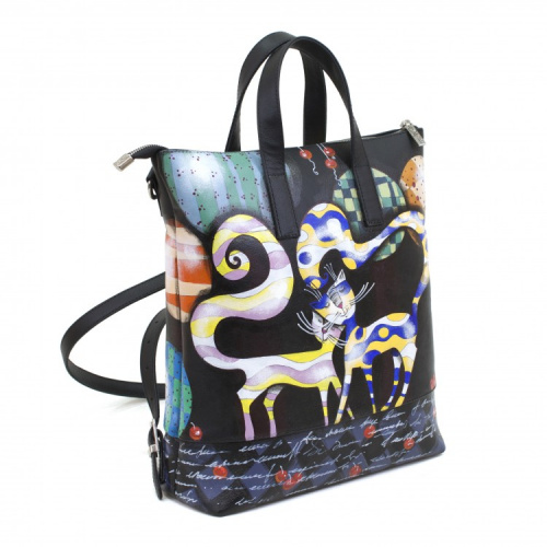 Кожаная сумка-рюкзак с рисунком "Парочка котов" фото фото 6