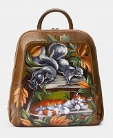 Рюкзак из натуральной кожи с росписью "Белки и кот" фото