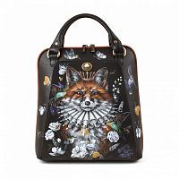Женская сумка-рюкзак из кожи "Королевский лис" с рисунком, росписью, принтом - фото