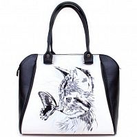 Кожаная сумка с вышивкой "Котик и бабочка"