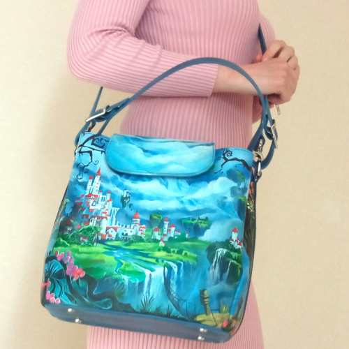 Женская сумка на три отделения с росписью “Сказочный водопад” фото фото 13