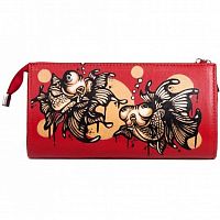 Красный женский кошелек "Золотые рыбки" с рисунком, росписью, принтом - фото