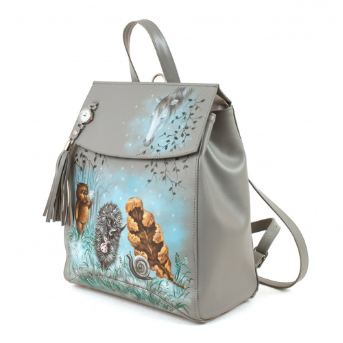 Женский рюкзак с рисунком акрилом "Ёжик в тумане" фото фото 3