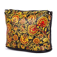 Купить Кожаная сумка ручной работы "Хохлома" с рисунком, принтом, росписью фото