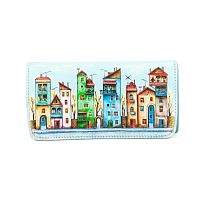 Стильный женский кошелек с рисунком ручной работы "Городок" — женский кожаный кошелек-портмоне ручной работы с рисунком