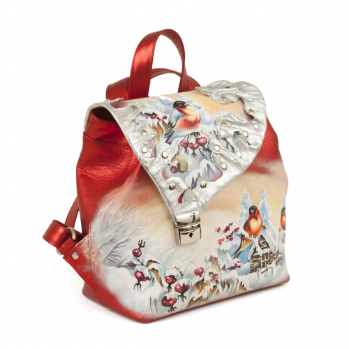 Стильный женский рюкзак с аппликацией и рисунком "Снегири" фото фото 2