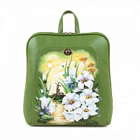 Женский рюкзак с карманом "Луговые цветы" с росписью, принтом - фото