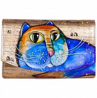 Женский складной кошелек "Этно кот" с рисунком, росписью, принтом - фото