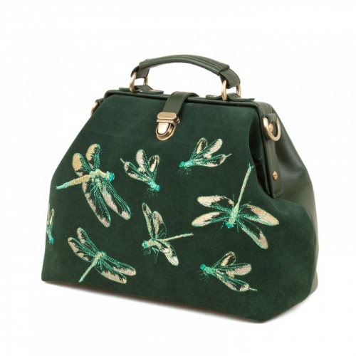 Зелёная замшевая сумка "Стрекозы" - смотреть фото фото 4