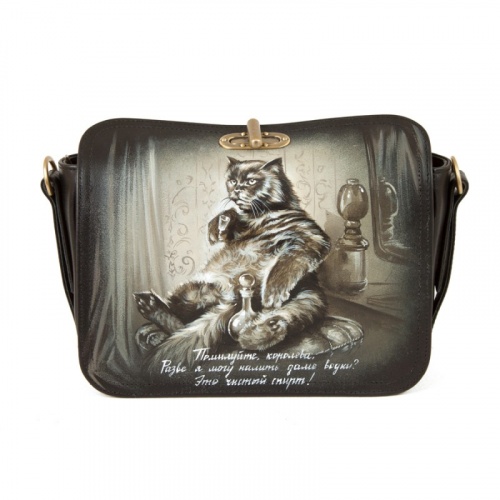 Женская кожаная сумка на ремне с рисунком "Бегемот" фото фото 4