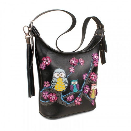 Кожаная сумка хобо с росписью "Дружные совушки" фото фото 3