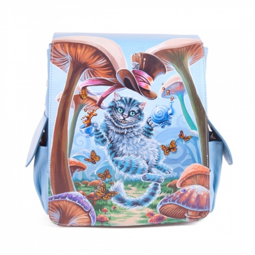 Женская сумка-рюкзак с рисунком по коже "Чешир в грибах" фото