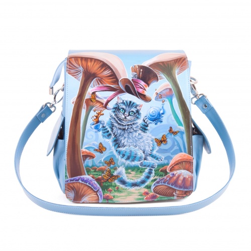 Женская сумка-рюкзак с рисунком по коже "Чешир в грибах" фото фото 2