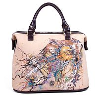 Женская сумка-саквояж из кожи "Филин" с рисунком, росписью, принтом - фото