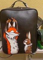Черный рюкзак унисекс с рисунком "Лис и заяц" - фото