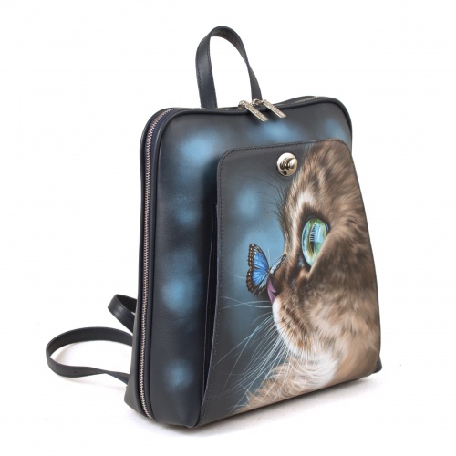 Рюкзак ручной работы с рисунком "Котик и бабочка" фото фото 3