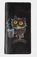 Черный кошелек портмоне с росписью "Утренняя сова" фото