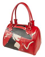 Красная лакированная сумка с росписью и аппликацией "Дама в шляпе" фото