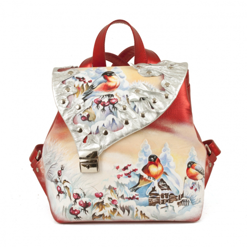 Стильный женский рюкзак с аппликацией и рисунком "Снегири" фото фото 3