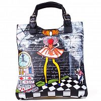 Женская кожаная сумка шоппер "Этно Алиса" с росписью, принтом - фото