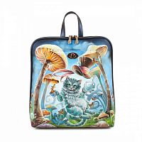Рюкзак ручной работы из кожи "Чешир в грибах" с рисунком, росписью, принтом - фото